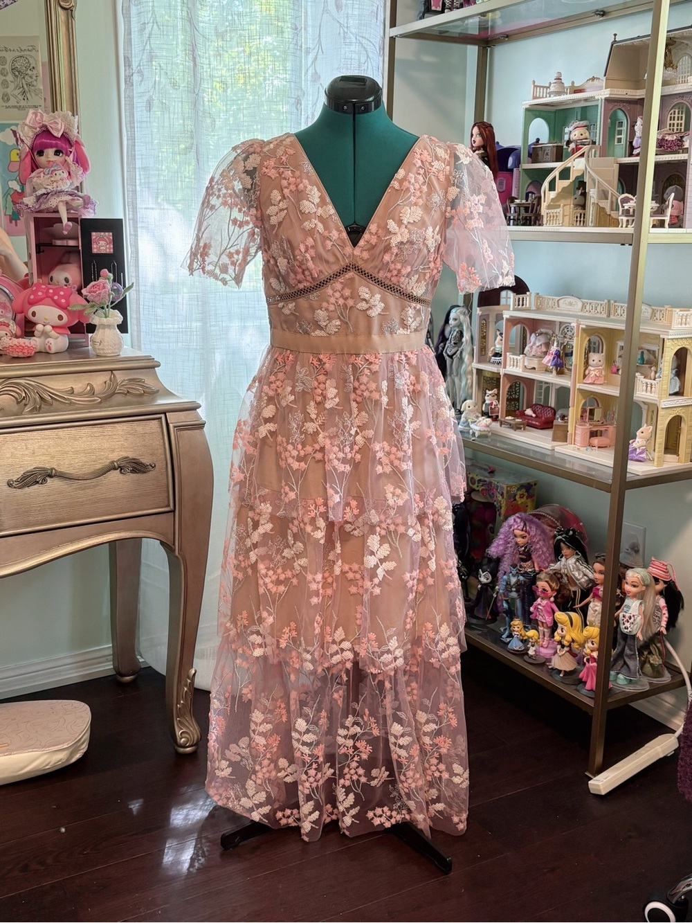 Self-Portrait Flower Mesh Tiered Dress